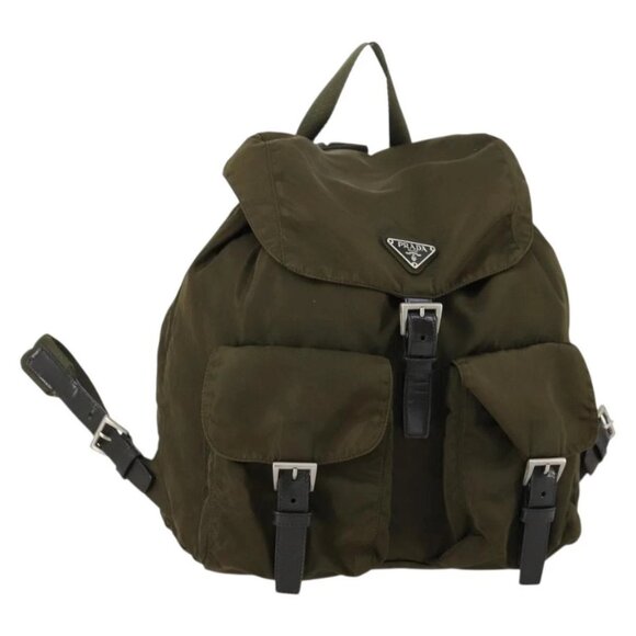 PRADA Backpack Nylon Khaki Silver Auth 150289
